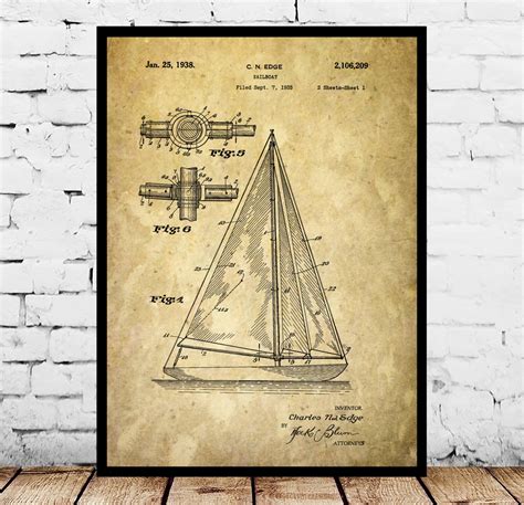 Sailboat Print Sailboat Poster Sailboat Patent Sailboat Decor Etsy