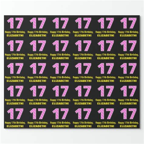 17th Birthday Pink Stripes And Hearts 17 Name Wrapping Paper Zazzle