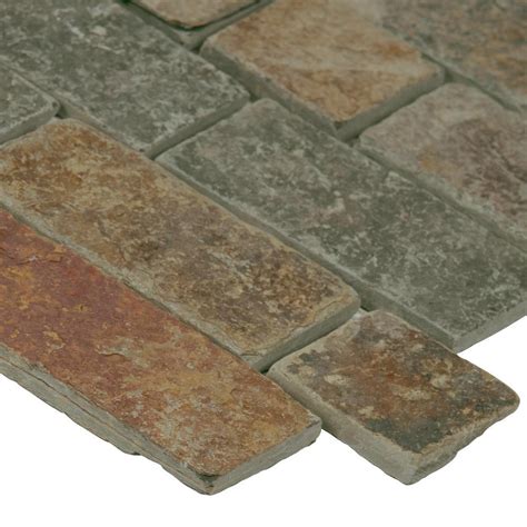 California Gold Slate Tumbled Brick Mosaic Tile