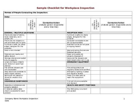 Workplace Inspection Checklist Sample Safety Driven Tscbc The Best