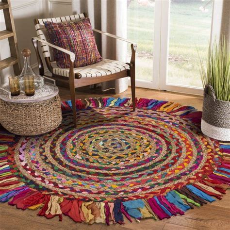 Ox Bay Multicolored Chindi And Natural Jute 5 Ft 6 In Fringed Round