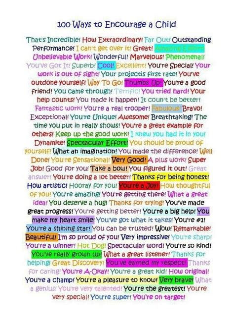100 Ways To Encourage Kids Encouragement Quotes Words Of