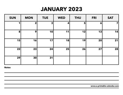 Calendar January 2023 A Printable Calendar