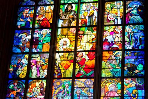 Stained Glass Windows At Cathedral In Prague Stock Image Colourbox