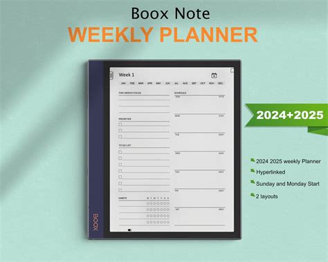 Boox Note Templates 2024 2025 Weekly Planner Boox Note Air Etsy