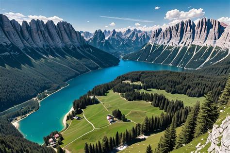 Premium Ai Image Aerial View Of Lago Antorno Dolomites Lake Mountain