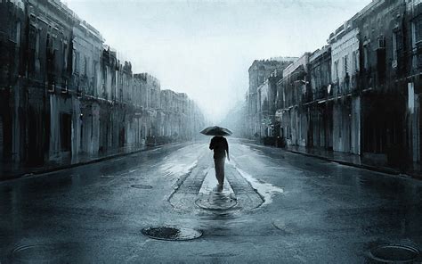 Sad Girl Walking Alone In The Rain