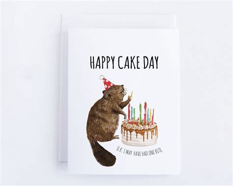 Funny Birthday Card Beaver Illustration Birthday Cake Etsy