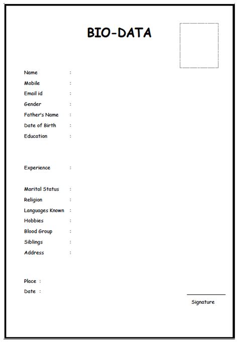 Simple Biodata Format For Job Pdf Free Download Riset