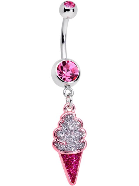 body candy 14g 316l steel navel ring piercing pink accent ice cream cone belly button ring 11mm