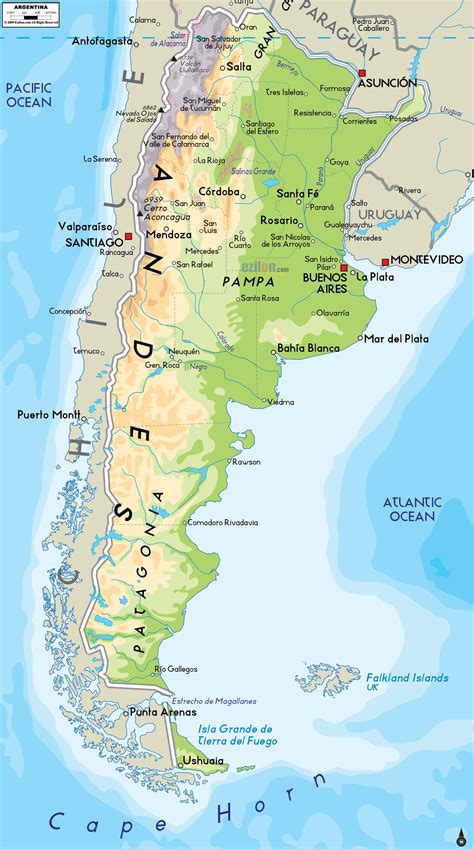 Physical Map Of Argentina Ezilon Maps