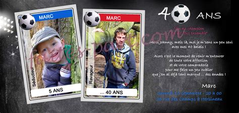 Carte invitation pour anniversaire 40. Invitation anniversaire homme adulte - Foot