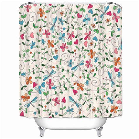 Artjia Floral Colorful Textures Dragonfly Nature Flower Shower Curtain