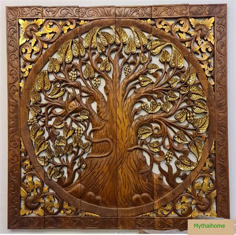 Large Wooden Art Decor Bodhi Tree Of Life Wall Art Carved Wood Etsy