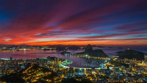 Rio De Janeiro Niterói City Park Sunset Eclipse Red Sky Orange Sun Dark Clouds Reflection In The