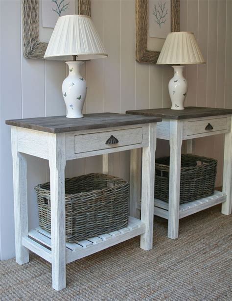 Vintage White End Tables With Woven Twig Baskets To Use At Night Stands