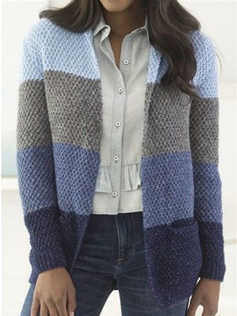 Plus Size Plain Color Block Long Sleeve Casual Sweater Cardigan