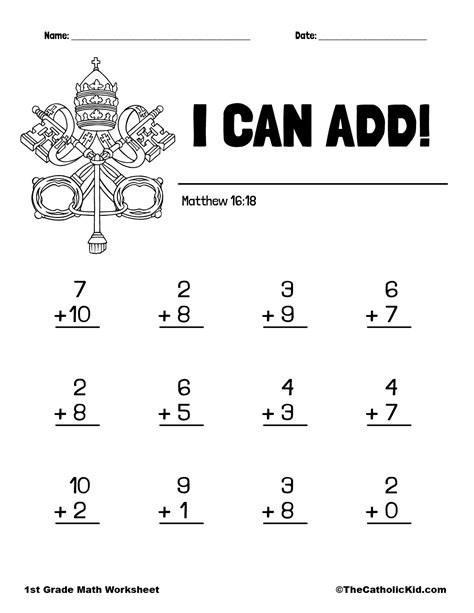 I Can Add 1st Grade Math Worksheet Catholic