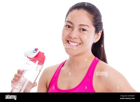 Beautiful Young Fitness Woman Happy Smiling Holding Water Bottle