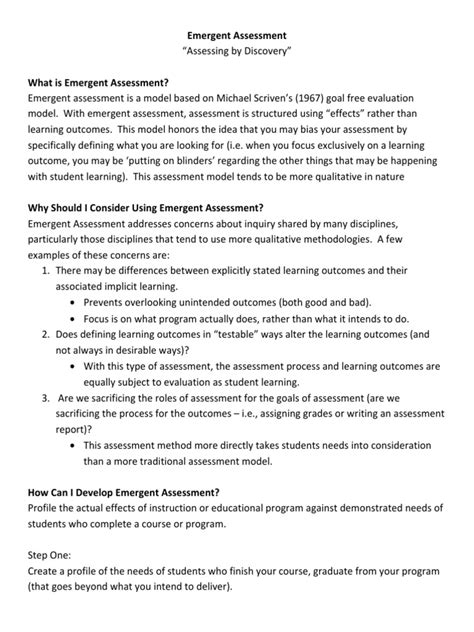 Emergent Assessment Information Sheet Pdf Learning Methodology