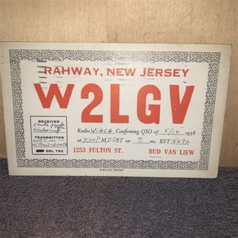 Vintage Ham Radio Qsl Card 1938 Rahway New Jersey 1698 Picclick