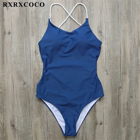 Rxrxcoco Solid One Piece Swimsuit Women Halter Bandage Swimwear Female Padded Monokini Sexy