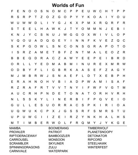 Worlds Of Fun Word Search Free Printable Word Searches Worlds Of Fun