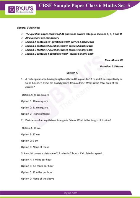 It gives them an idea about the question paper pattern and marking scheme. Download CBSE Class 6 Maths Sample Paper Set 5 PDF
