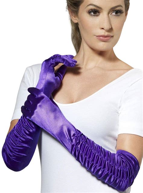 Long Purple Satin Gloves Elbow Length Womens Purple Gloves