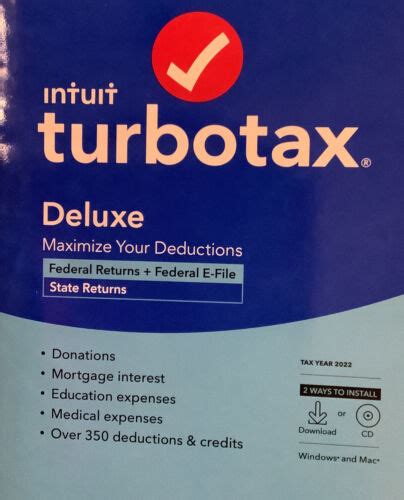New Turbotax Deluxe Federal Returns E File State Pc Mac Cd