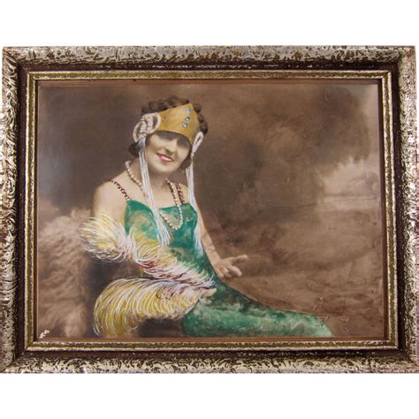 Vintage 1930s Art Deco Woman Hand Painted Photograph With Frame For
