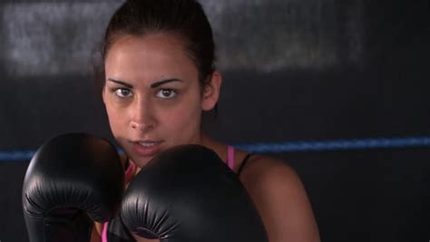 sporty focused brunette boxing in boxing ring stock footage video 5058665 shutterstock