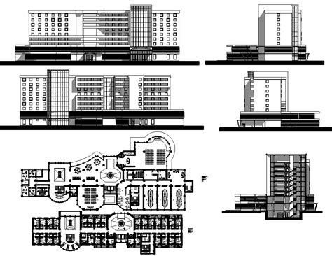 The Architecture Layout Of Hotel With Plan And Elevation Dwg File