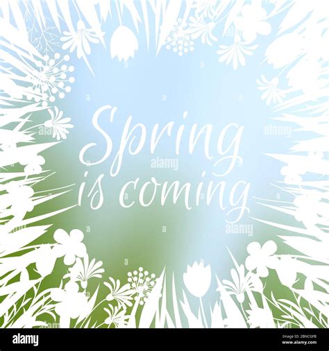 Spring Flowers Silhouettes Frame Banner Vector Spring Is Coming