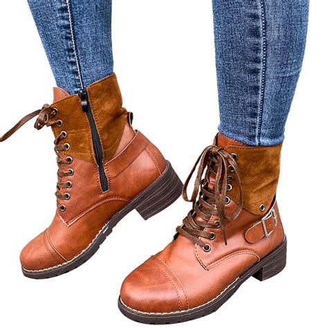 Kesitin Womens Combat Military Boots Lace Up Buckle Zipper Women