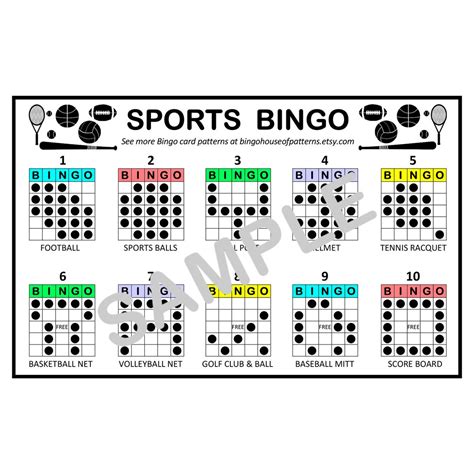 Sports Bingo Card Patterns For Really Fun Bingo Games Bingo Etsy