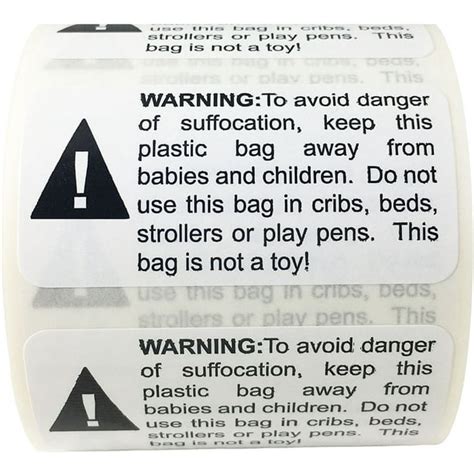 Suffocation Warning Labels For Retail Plastic Bags 1 X 2 Inch