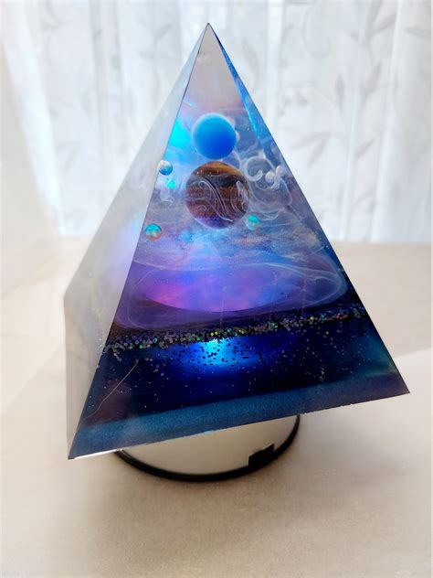 Handmade Light Up Resin Galaxy Pyramid Crystal Planets Space Etsy