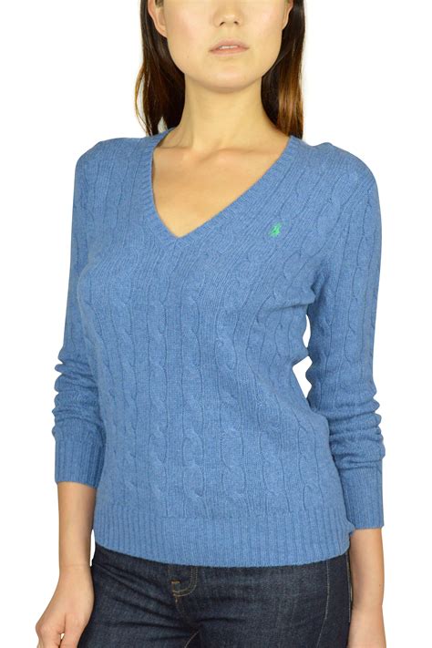 New Ralph Lauren Women S Cable Knit Sweater Ribbed V Neck L S Blue Xs Msrp98 5 Ebay
