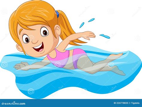 Cartoon Klein Meisje Zwemmer In Zwembad Vector Illustratie Illustration Of Vrijetijdsbesteding