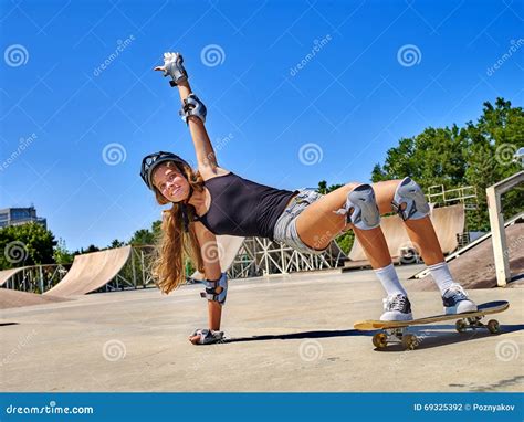 Teen Girl Rides His Skateboard Stock Photo Image Of Sneakers Sport