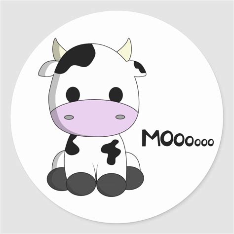 Cute Kawaii Cow Cartoon Kids Round Sticker Zazzle Animated Cow
