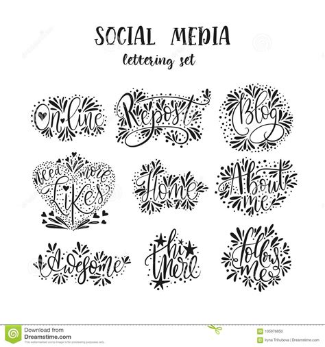 Social Media Lettering Set Stock Vector Illustration Of Concept