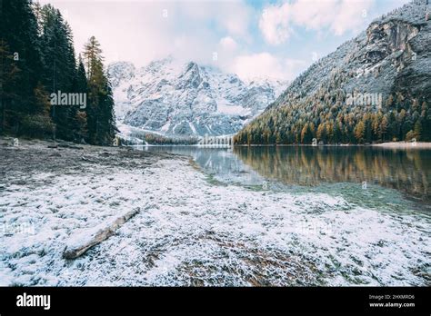 Great Scene The Alpine Lake Braies Pragser Wildsee Popular Tourist