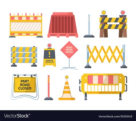 Road Repair Barriers Set Safety Barricade Warning Vector Image