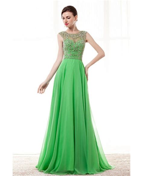 2018 Lime Green Long Beading Prom Dress With Key Hole Back H76046