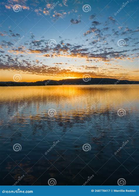 Pretty Sunrise Waterscape With Low Clouds Stock Image Image Of