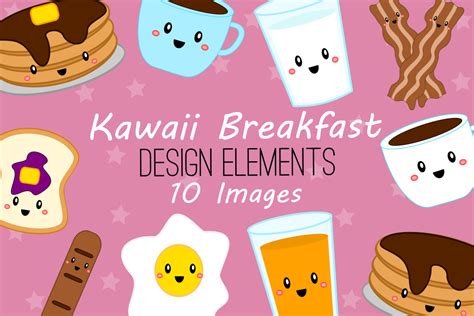 Kawaii Breakfast Graphics Illustrations Clipart