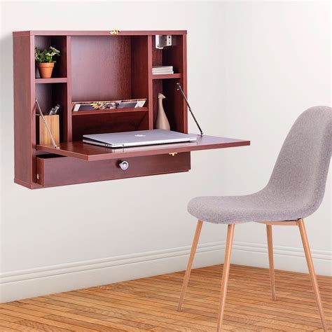 Wall Mounted Folding Laptop Desk Hideaway Storage With Drawer Office