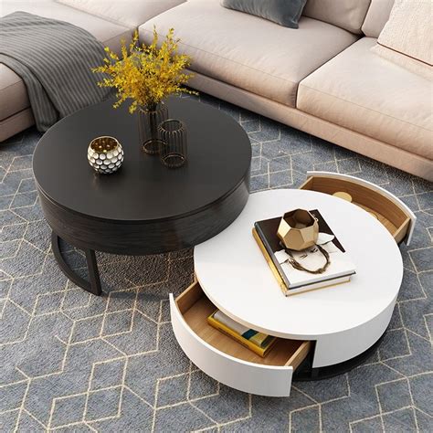 Luxury Modern Round Coffee Table With Storage Lift Top Wood Coffee
